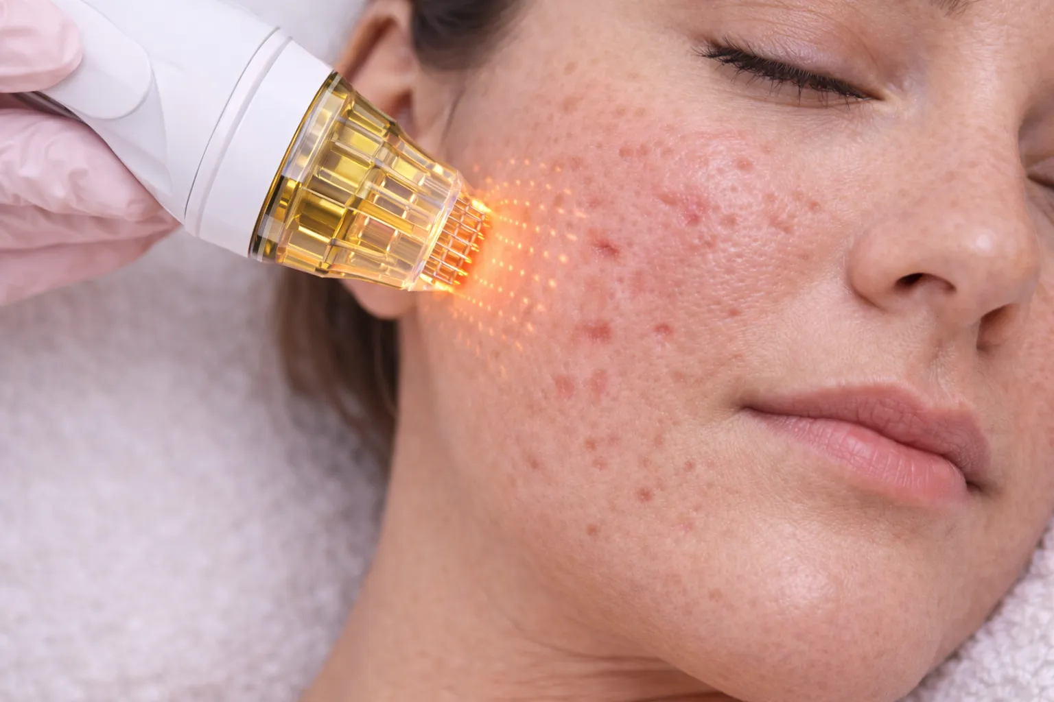 Akne izlerinin görünümünü azaltmak amacıyla uygulanan altın iğne (mikroiğneli RF) tedavisinin klinik görüntüsü