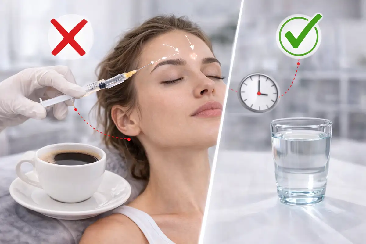 Botoks sonrası kahve ve su tüketimini karşılaştıran klinik görsel – enjeksiyon sonrası ilk saatler
